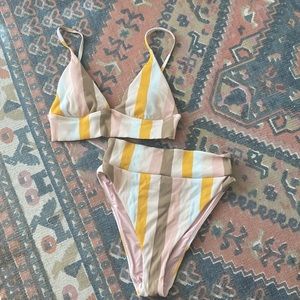 Aerie Striped High Cut Cheeky Bikini Set